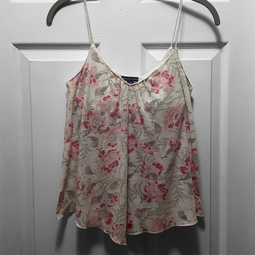American Eagle Outfitters Pink and Cream Floral Camisole